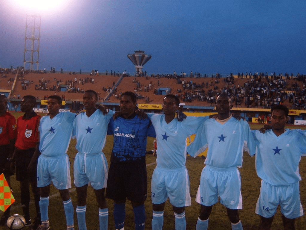 Somalia national players lined up at the stadium
